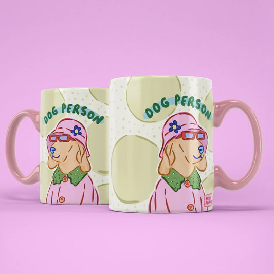 Dog Person Mug – two mugs showing front and back of the retro dog design