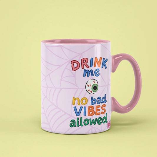Drink Me Halloween Mug with spiderwebs and wandering eyeball, spooky gift