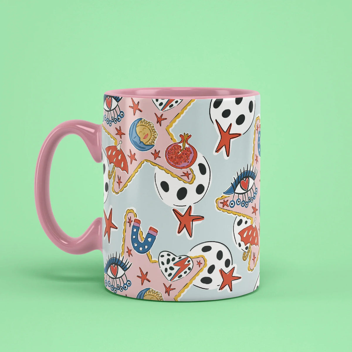 Durusko Mug – protective star cup with pink handle on left
