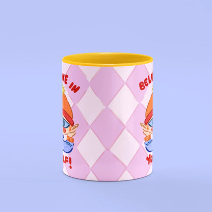 Elf Mug – front view of cool elf with Believe in Your Elf