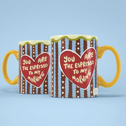 Espresso Love Mug – two mugs showing front and back of the heart design