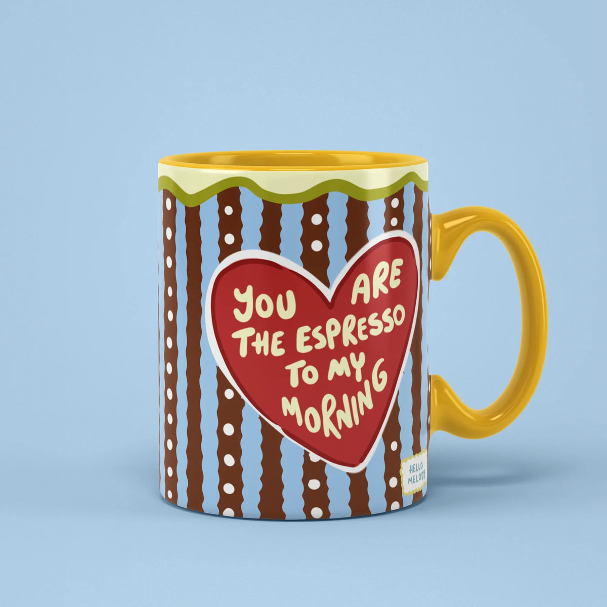 Espresso Love Mug – you are the espresso to my morning heart, yellow handle on right