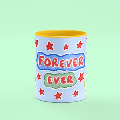 Ever Mug – front view of Ever lettering with red stars