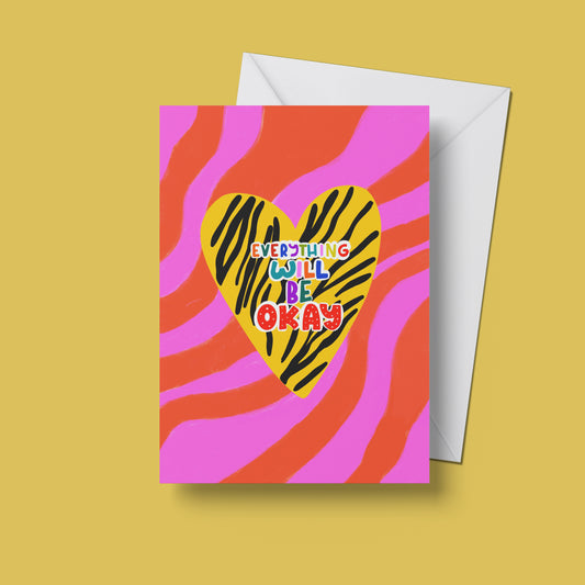 Everything Will Be Ok greeting card – front view of the colourful illustrated design