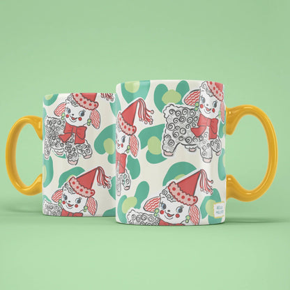 Festive Zuzu Mug – two mugs showing front and back of the poodle design