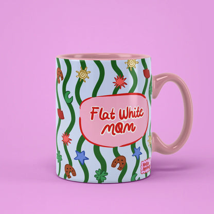 Flat White Mom Mug with green wavy stripes and lucky charms, gift for mums