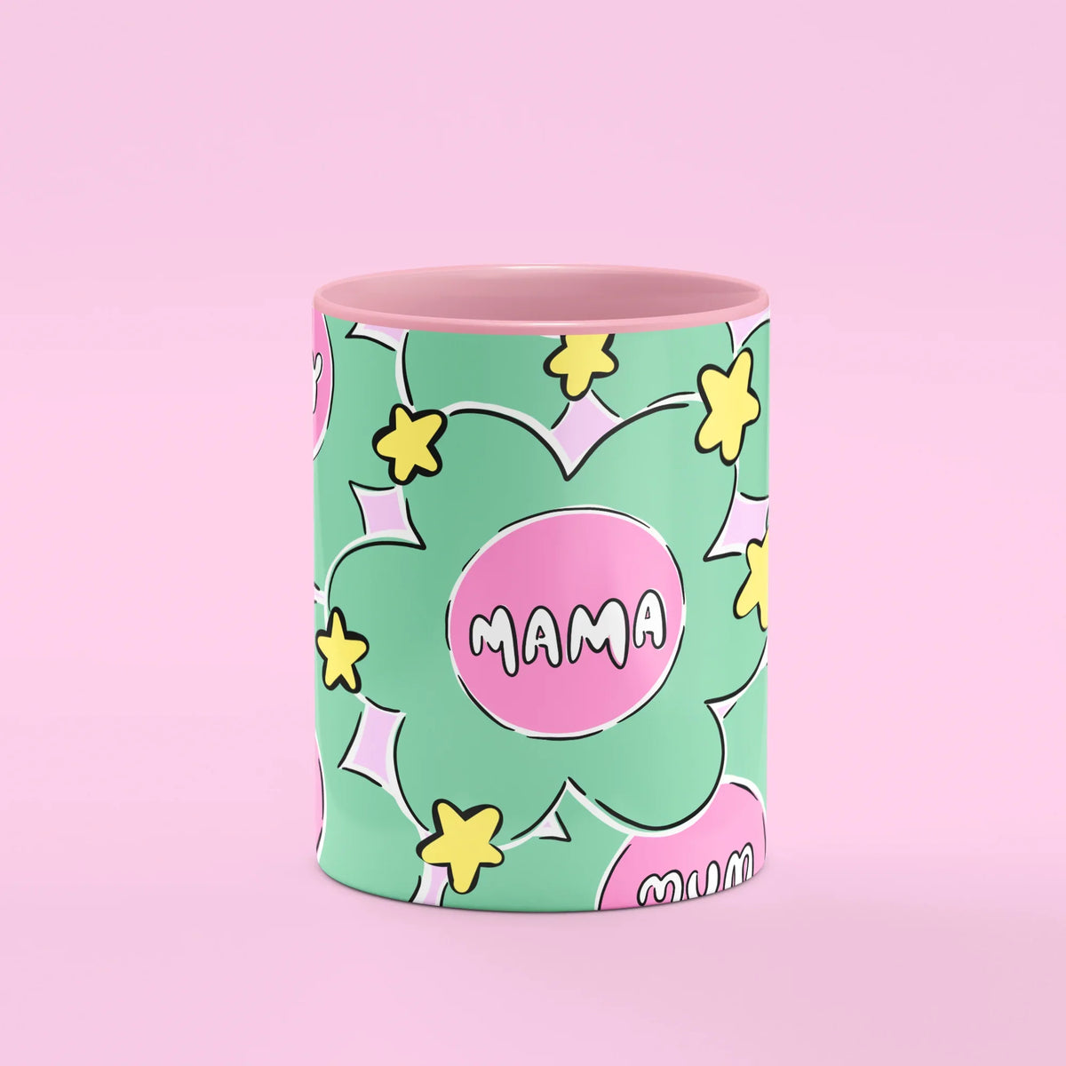 Flower Mama Mug – front view of the Mama flower on soft green