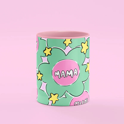 Flower Mama Mug – front view of the Mama flower on soft green