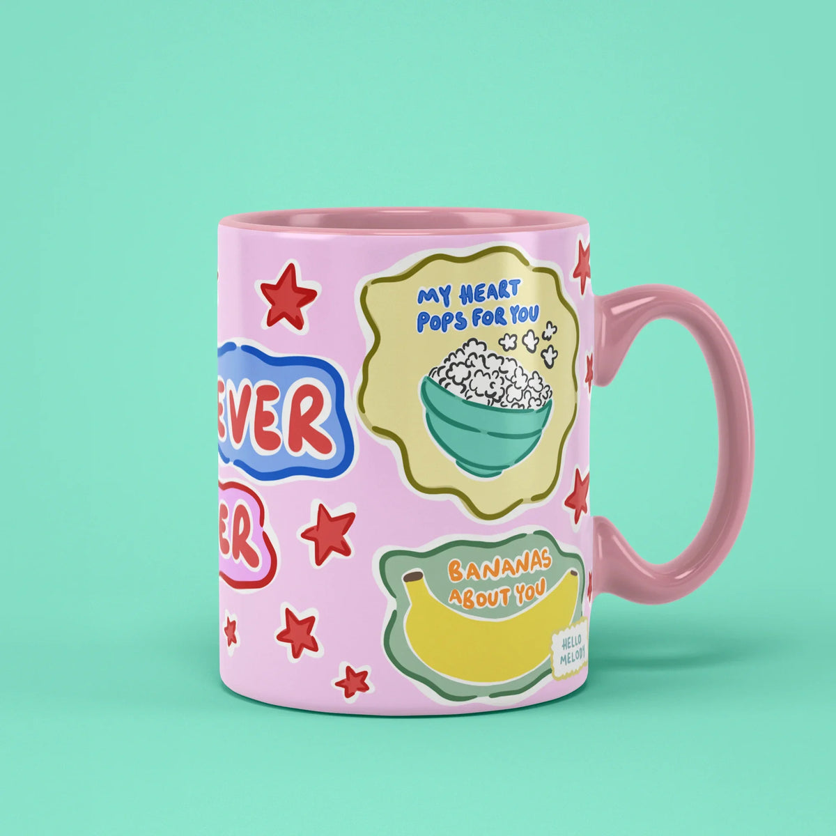 Forever Mug – You Are Hot chilli and wild leopard patches, pink handle on right