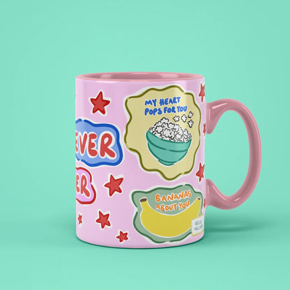 Forever Mug – You Are Hot chilli and wild leopard patches, pink handle on right