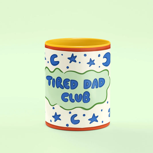 Front view of Tired Dad Club Mug, a fun gift for new dads