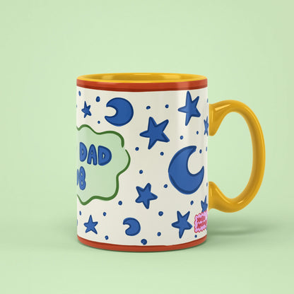 Tired Dad Club Mug – colourful mug with moons and stars for sleepy dads