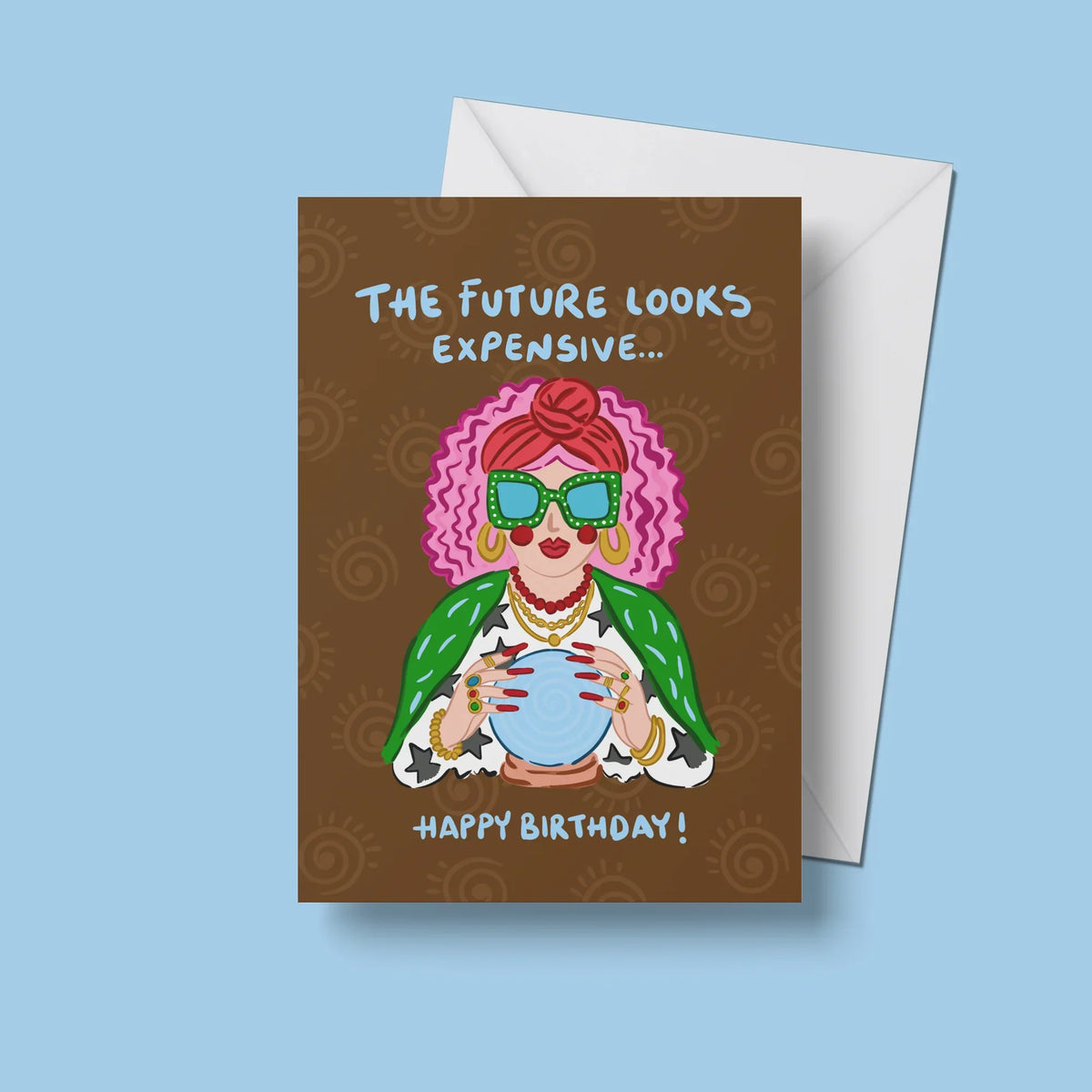 The Future Looks Expensive Card – front view with envelope