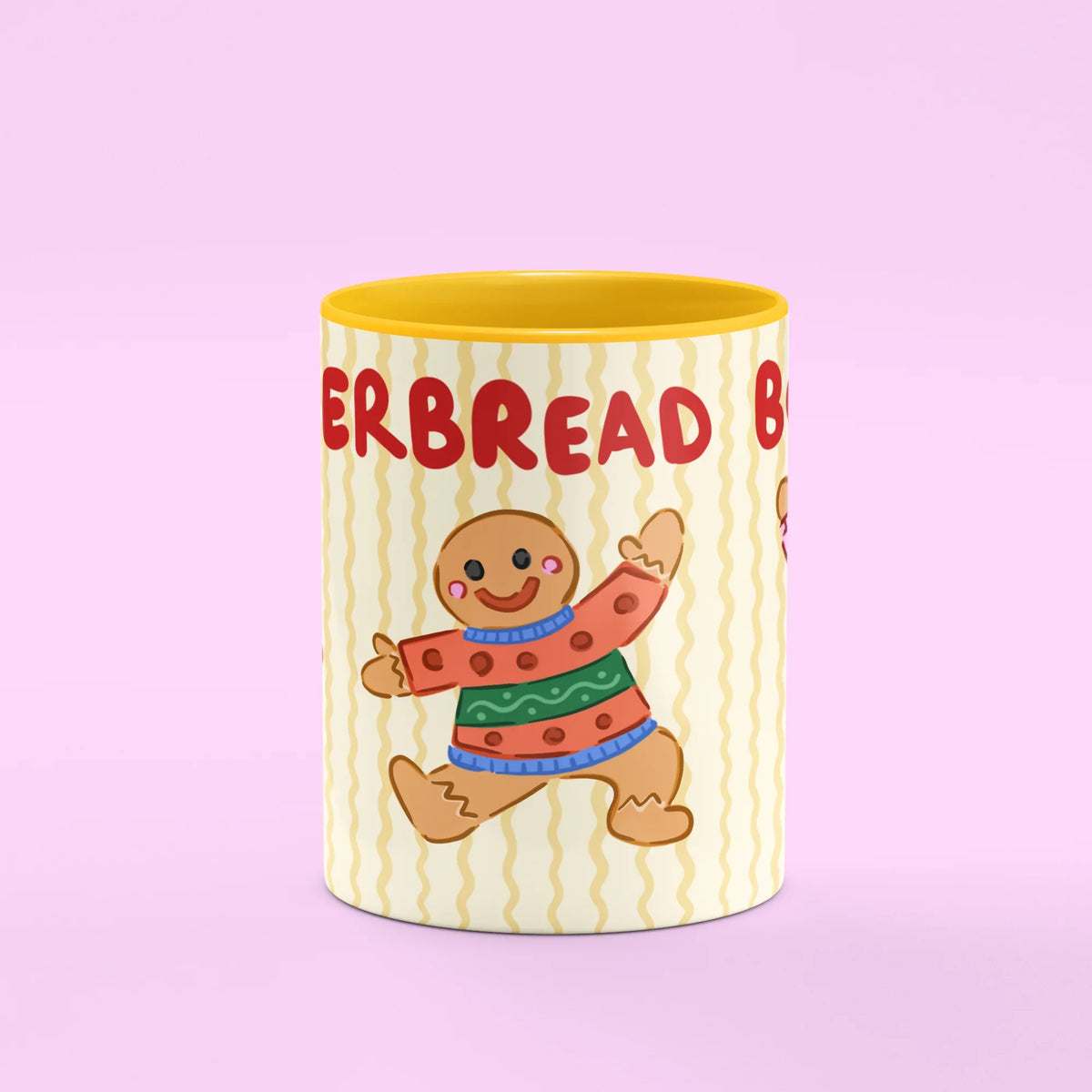 Gingerbread Boogie Mug – front view of gingerbread dancers in jumpers