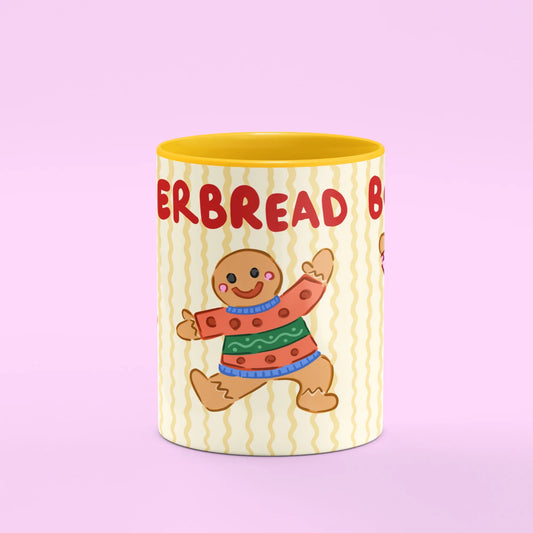 Gingerbread Boogie Mug – front view of gingerbread dancers in jumpers