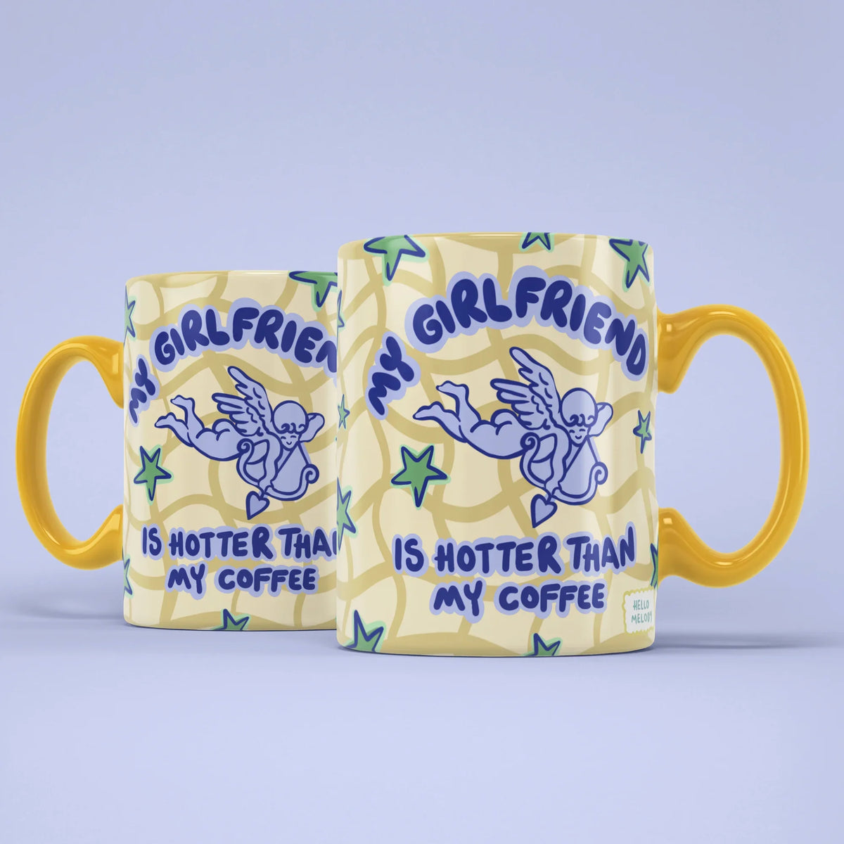 My Girlfriend Is Hotter Than My Coffee Mug – front and back of the cupid design