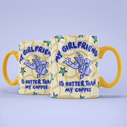 My Girlfriend Is Hotter Than My Coffee Mug – front and back of the cupid design