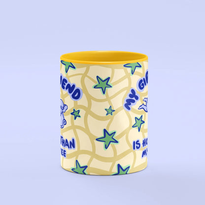 My Girlfriend Is Hotter Than My Coffee Mug – front view of slogan and cupid