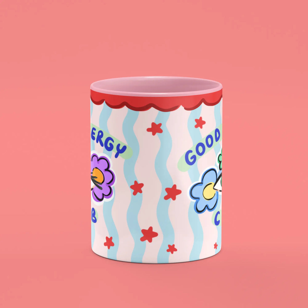 Front view of the Good Energy Club Mug showing the colourful club emblem