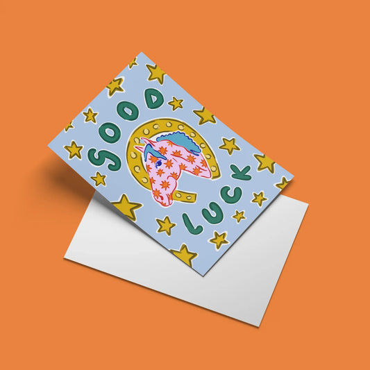 Good Luck Card – angled view with envelope