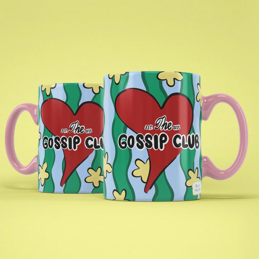 Gossip Club Mug – two mugs showing front and back of the heart design