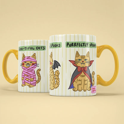 Halloween Cats Mug shown from both sides with costumed cats