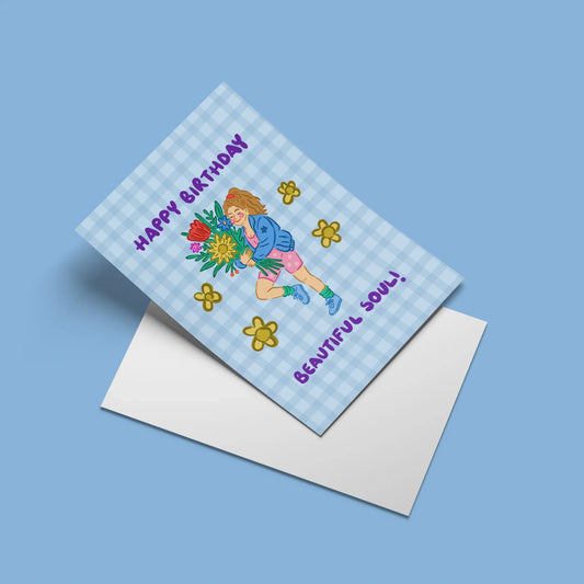 Happy Birthday Beautiful Soul Card – angled view with envelope
