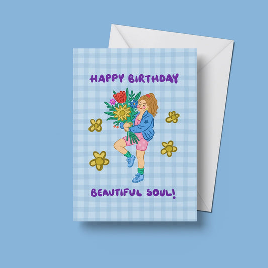 Happy Birthday Beautiful Soul Card – front view with envelope