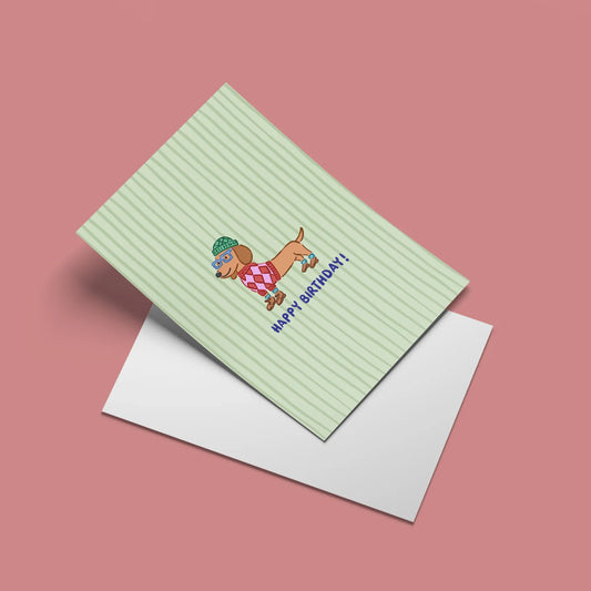Happy Birthday Dog Card – angled view with envelope