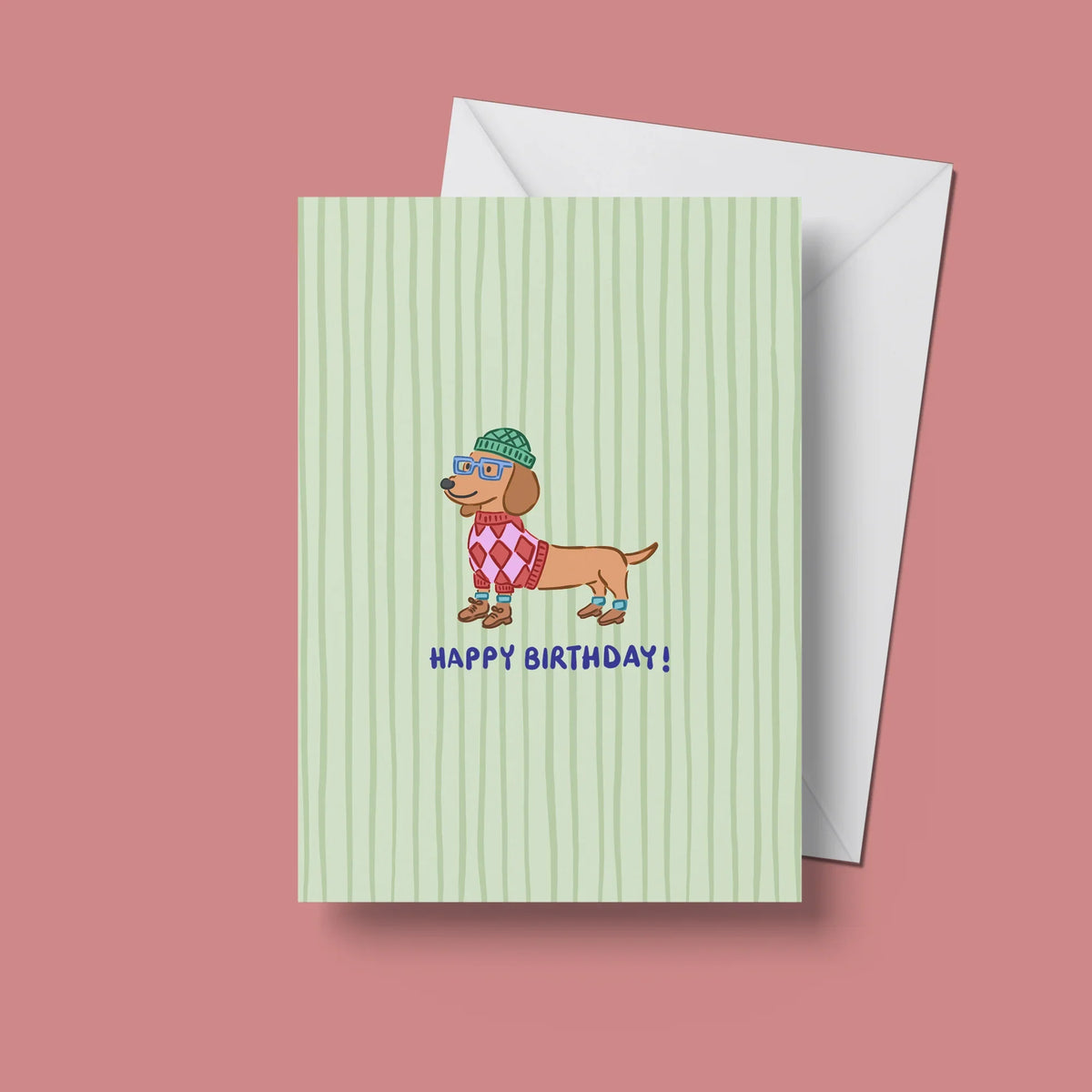 Happy Birthday Dog Card – front view with envelope