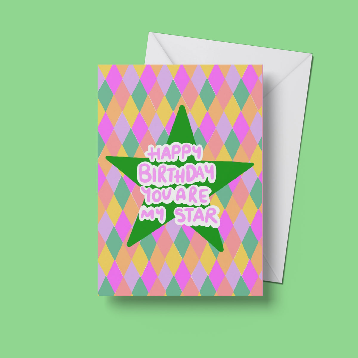 Happy Birthday My Star Card – upright front view of the illustrated design