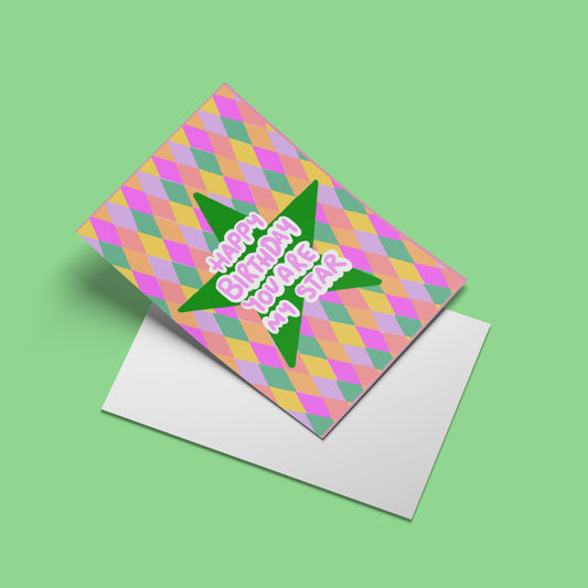 Happy Birthday My Star Card – angled standing view of the illustrated design