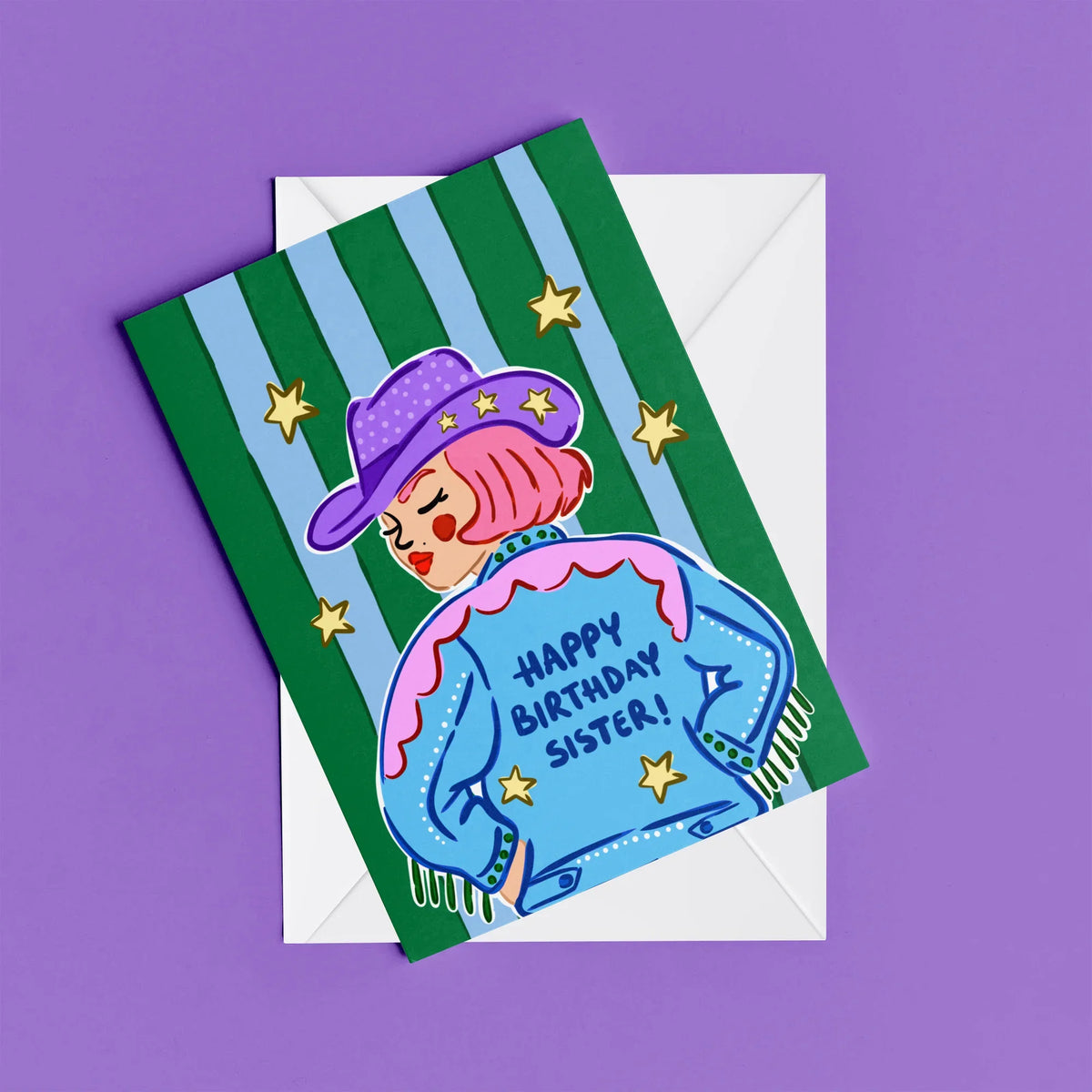Happy Birthday Sister Card – card resting on its envelope