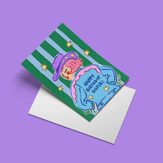 Happy Birthday Sister Card – angled view with envelope