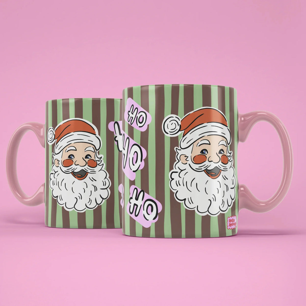 Ho Ho Ho Mug – two mugs showing front and back of the vintage Santa design