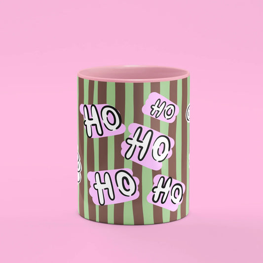Ho Ho Ho Mug – front view of smiling retro Santa with Ho Ho Ho