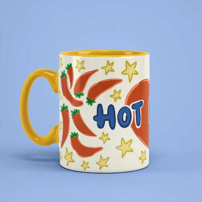 Left view of Hot Dada Mug with red chillies and stars design