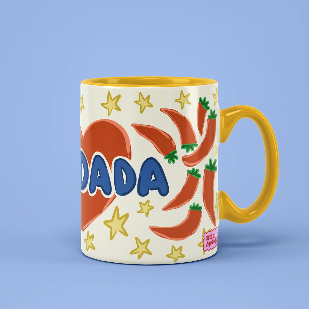 Hot Dada Mug – red chilli illustrations and heart, cheeky Father's Day gift