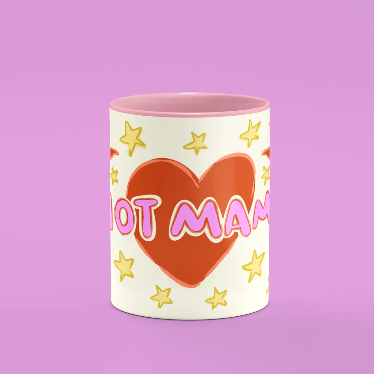 Front view of the Hot Mama Mug showing bold Mama lettering and chilli peppers