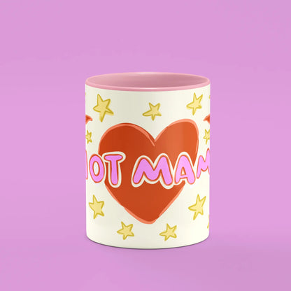 Front view of the Hot Mama Mug showing bold Mama lettering and chilli peppers