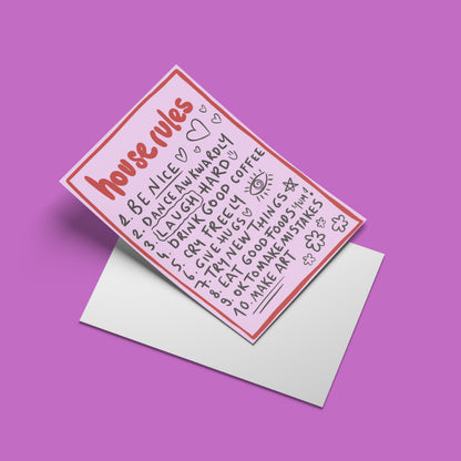 House Rules Print – angled standing view of the illustrated design