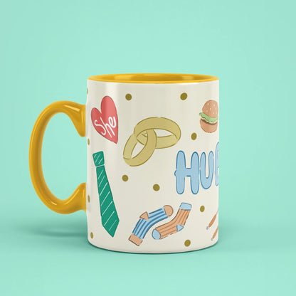 Hubby Mug – husband gift cup with yellow handle on left