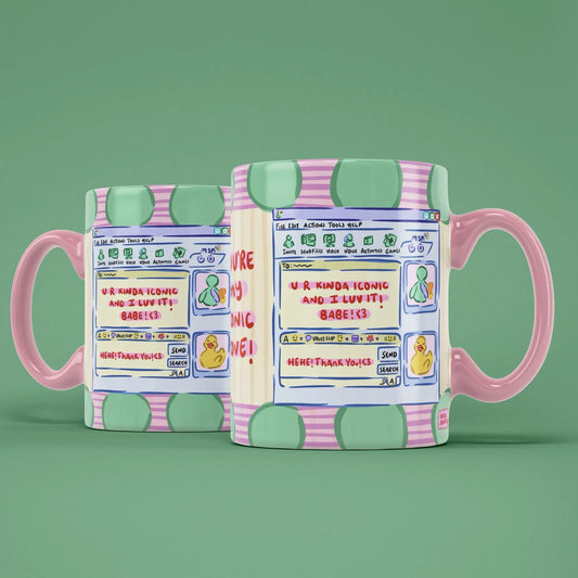 Iconic Love Mug – two mugs showing the front and back of the chat window design