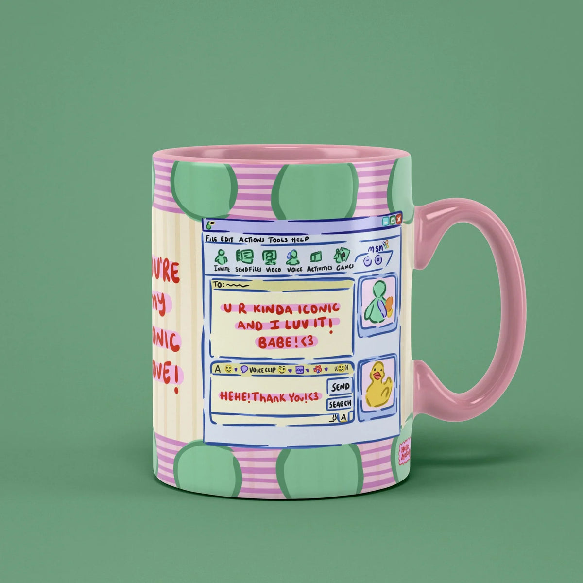 Iconic Love Mug – u r kinda iconic message detail, pink handle on left