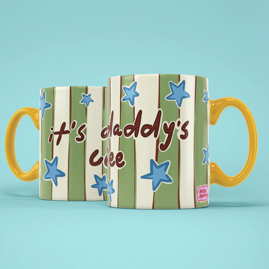 Daddy's Coffee Mug shown from both sides with starry stripes