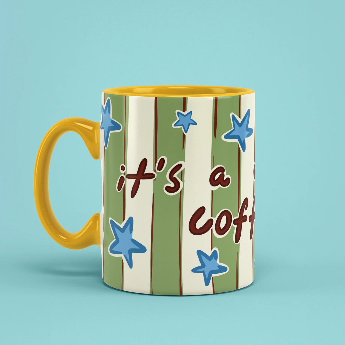 Left view of Daddy's Coffee Mug with yellow handle
