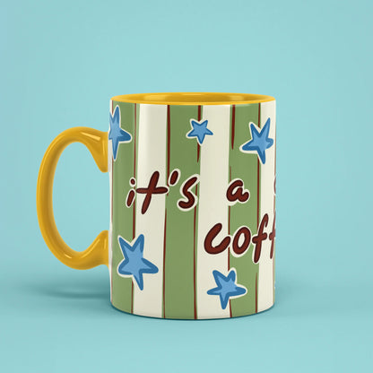 Left view of Daddy's Coffee Mug with yellow handle