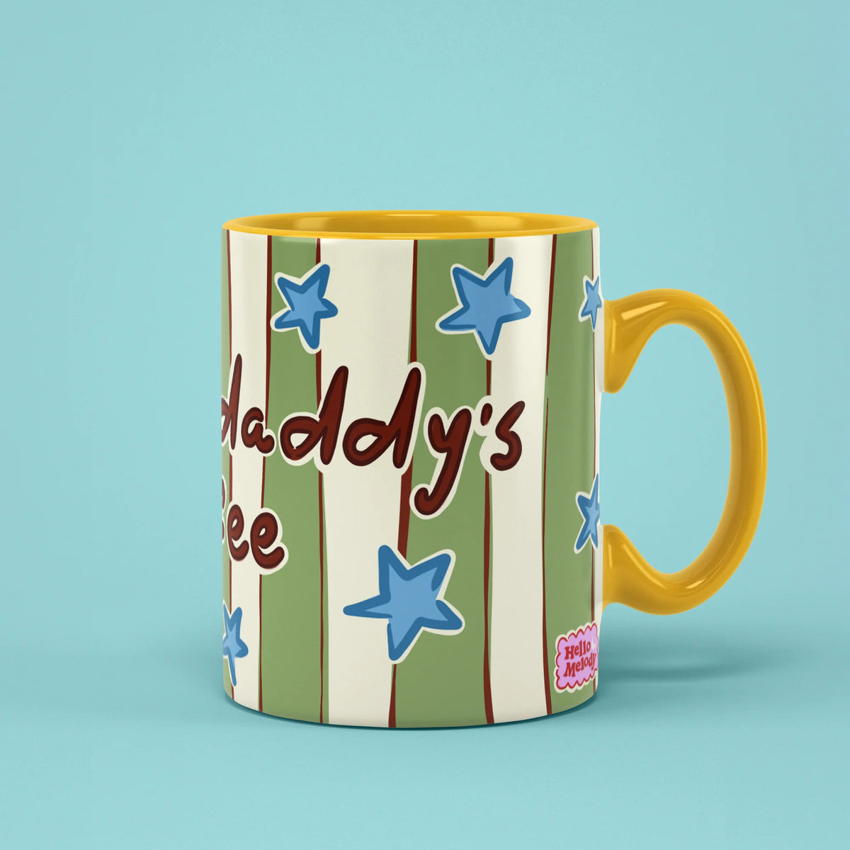 Daddy's Coffee Mug with green stripes and blue stars, gift for dads