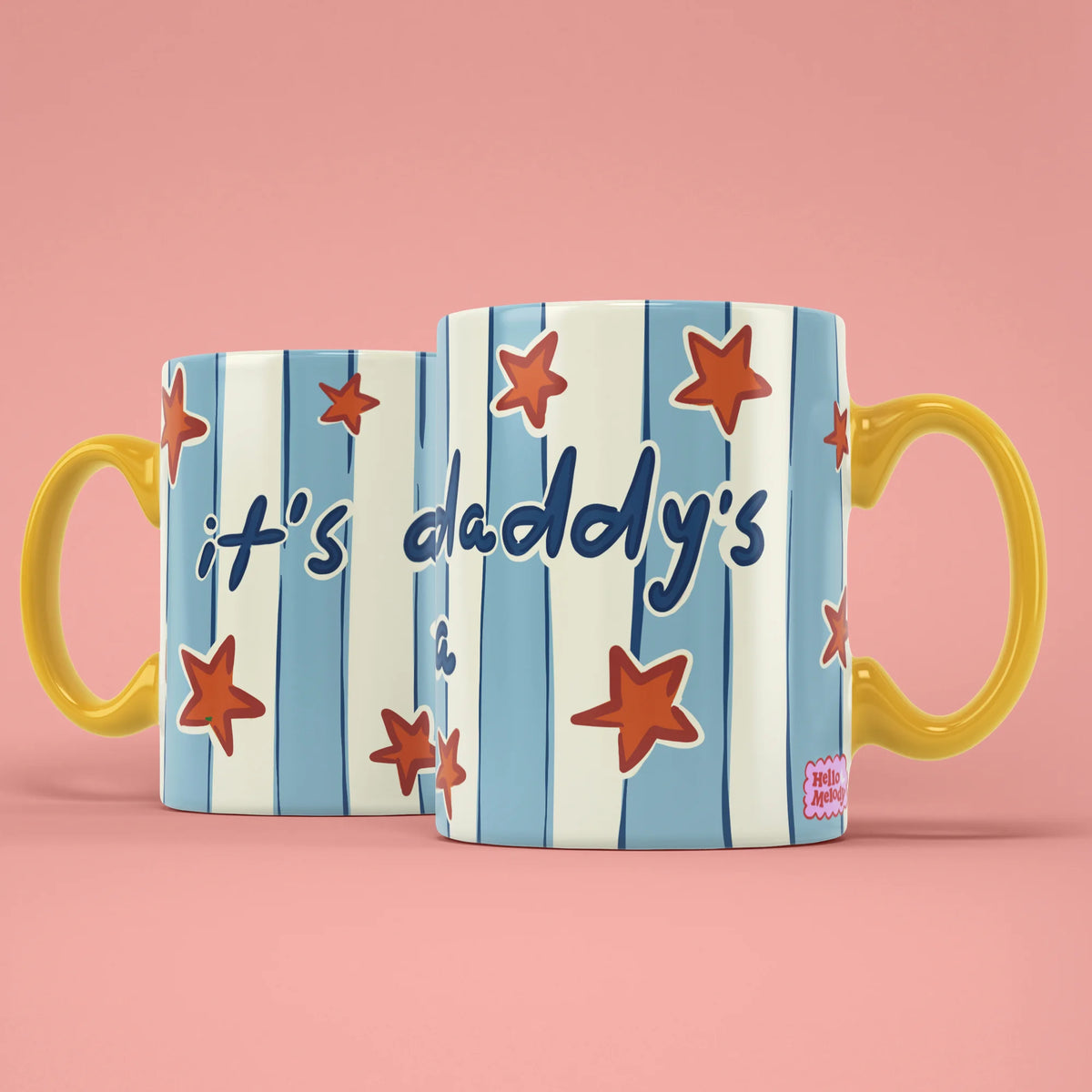 Daddy's Tea Mug shown from both sides with starry stripes