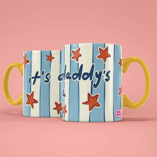 Daddy's Tea Mug shown from both sides with starry stripes